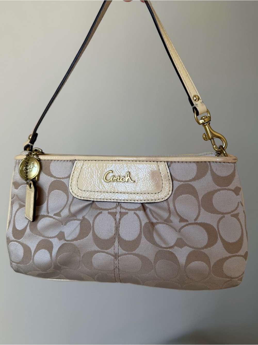 Vintage Coach Beige Signature Canvas and Leather Shoulder Purse